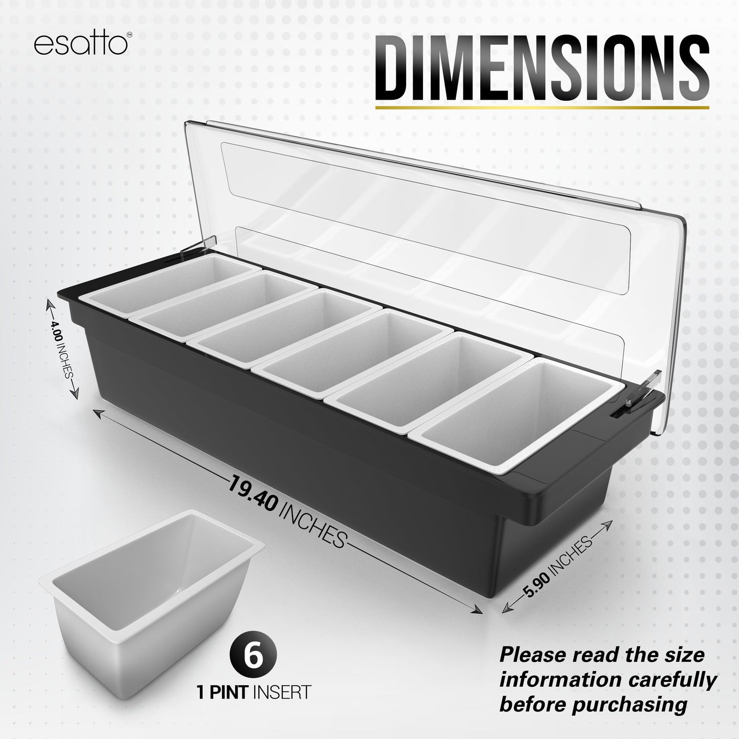 Esatto Bar Products Condiment Holder with Pint Inserts Black, Keeps Fruit and Berries Fresher Longer, Additional 12 Pourers, 12 Pourer Covers, 1 Muddler