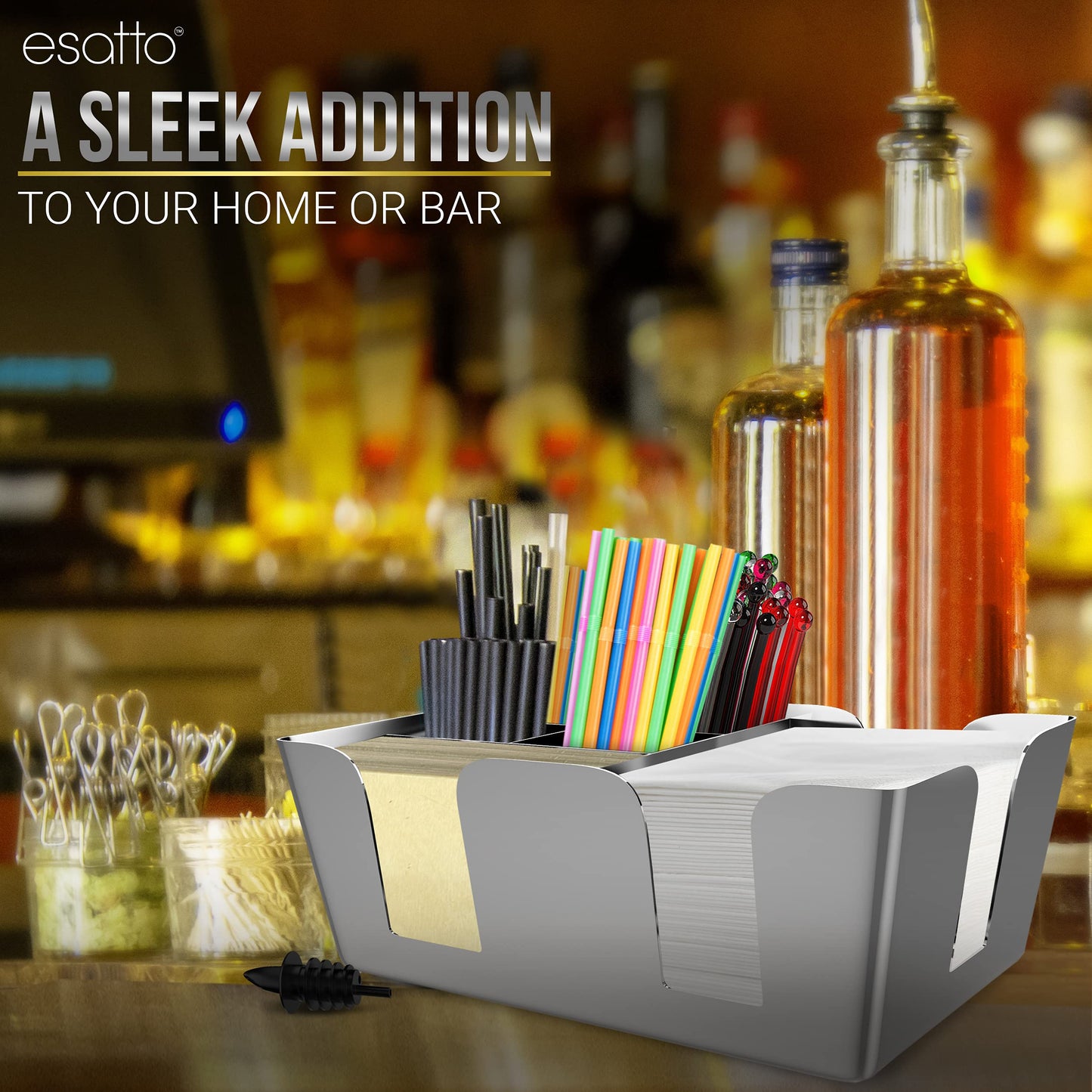 Esatto Bar Caddy, Organize Bar Items, with 12 Plastic Pourers Included
